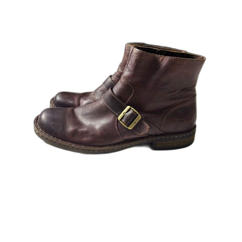 Born Hayes Ankle Boots Mens 11.5 Dark Mahogany Leather Side Buckle Zip Up Cowboy